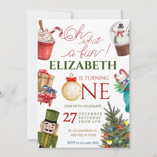 Kerstmis Oh Wat Leuk Eerste Verjaardag Kaart (Voorkant)