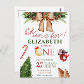 Kerstmis Oh wat leuk Eerste verjaardagsuitnodiging Briefkaart (Voorkant / Achterkant)