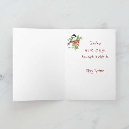 Kerstmis, oma-Chickadee Vogel, Natuur, Tuin Feestdagen Kaart (Binnen)