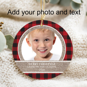 Kerstmis Oma Opa Rood Zwart Buffalo Plaid Ornament