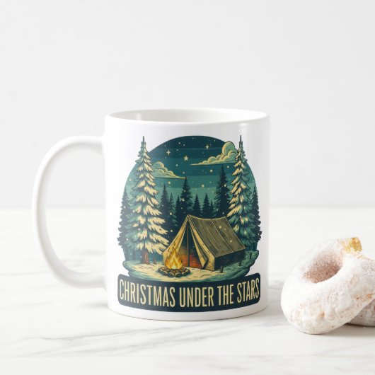 Kerstmis onder de sterren Kampeer scène Koffiemok (Met donut)