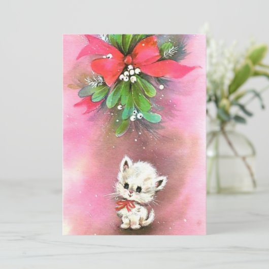 Kerstmis onder mistletoe feestdagenkaart (Staand voorkant)