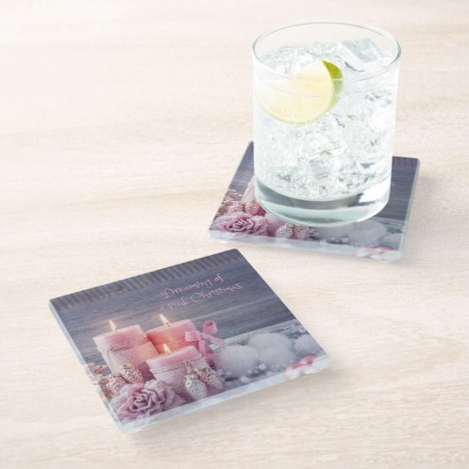 Kerstmis Onderzetter, Roze Kerstmis Glazen Onderzetter (Schuin)