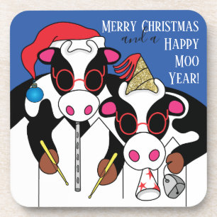 Kerstmis Onderzetters Happy Moo Year