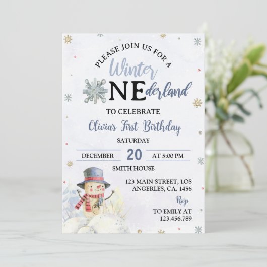 Kerstmis ONEderland Eerste Verjaardag Uitnodiging (Staand voorkant)