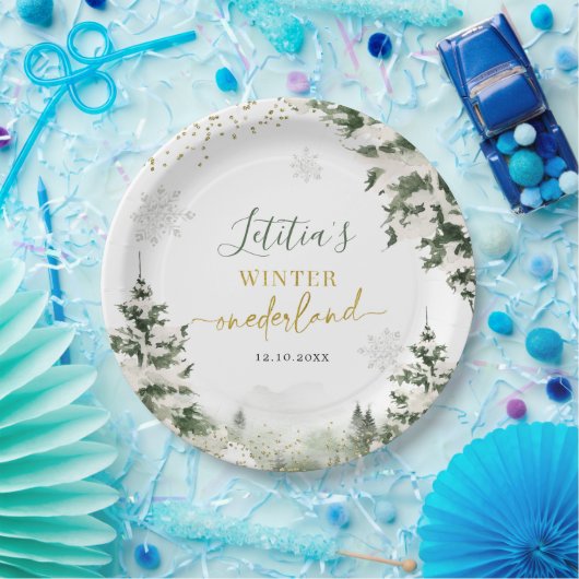 Kerstmis Onederland Winterbos Eerste Verjaardag Papieren Bordje (Feest)