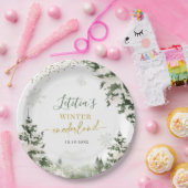 Kerstmis Onederland Winterbos Eerste Verjaardag Papieren Bordje (Feest)