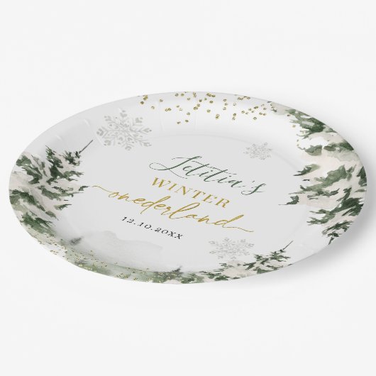 Kerstmis Onederland Winterbos Eerste Verjaardag Papieren Bordje (Gekanteld)