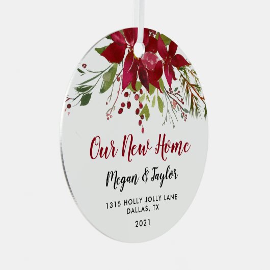 Kerstmis Ons Nieuwe Thuis Bloemensieraad Metalen Ornament (Voorkant Rechts)