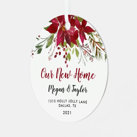 Kerstmis Ons Nieuwe Thuis Bloemensieraad Metalen Ornament (Voorkant links)