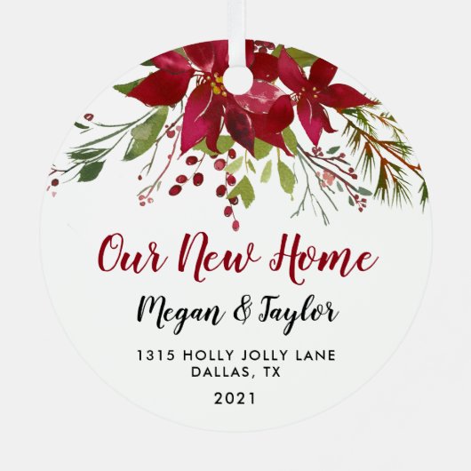 Kerstmis Ons Nieuwe Thuis Bloemensieraad Metalen Ornament (Achterkant)