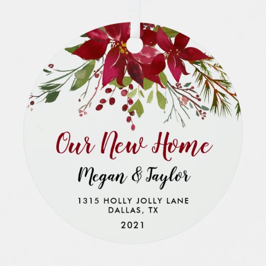Kerstmis Ons Nieuwe Thuis Bloemensieraad Metalen Ornament (Voorkant)