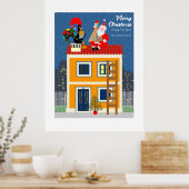 Kerstmis ontmoet de Portugese Haan Poster (Keuken)