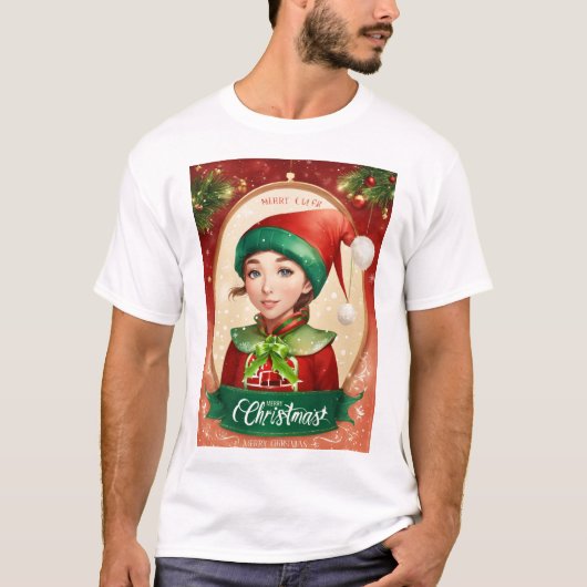 Kerstmis ontwerp met Elf & Sinterklaas T-shirt (Voorkant)