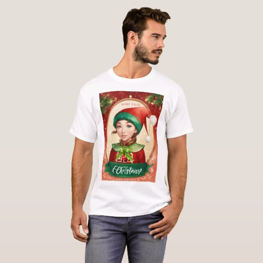 Kerstmis ontwerp met Elf & Sinterklaas T-shirt (Voorkant volledig)