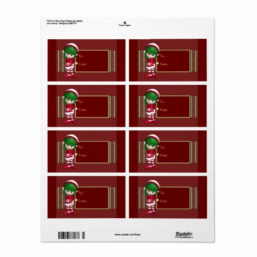 Kerstmis ontwerp met schattige elf etiket (Full Sheet)