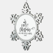 Kerstmis Onze eerste Kerstmis als Mr en Mrs. Tin Sneeuwvlok Ornament (Rechts)