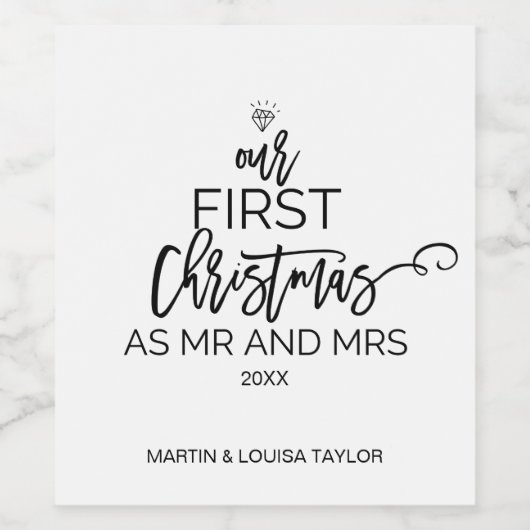 Kerstmis Onze eerste Kerstmis als Mr en Mrs. Wijn Etiket (Enkel label)