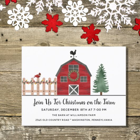 Kerstmis op Boerderij Rustic Holiday Party Invite Briefkaart