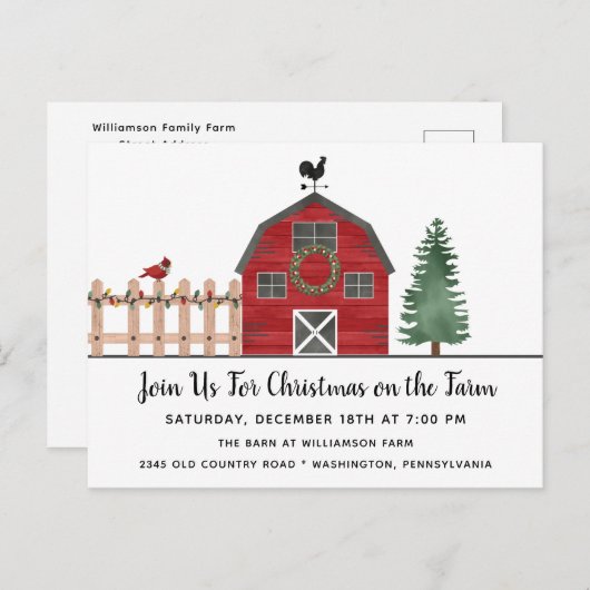 Kerstmis op Boerderij Rustic Holiday Party Invite Feestdagenkaart (Voorkant / Achterkant)