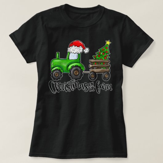 Kerstmis op de Boerderij Trekker Santa Farmer Chri T-shirt (Design voorkant)