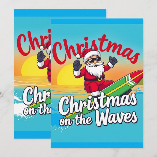 Kerstmis op de golven Kerstman ontwerp Kaart (Voorkant / Achterkant)