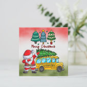 Kerstmis op de schoolbus voor de chauffeur feestdagenkaart (Staand voorkant)