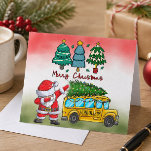 Kerstmis op de schoolbus voor de chauffeur feestdagenkaart