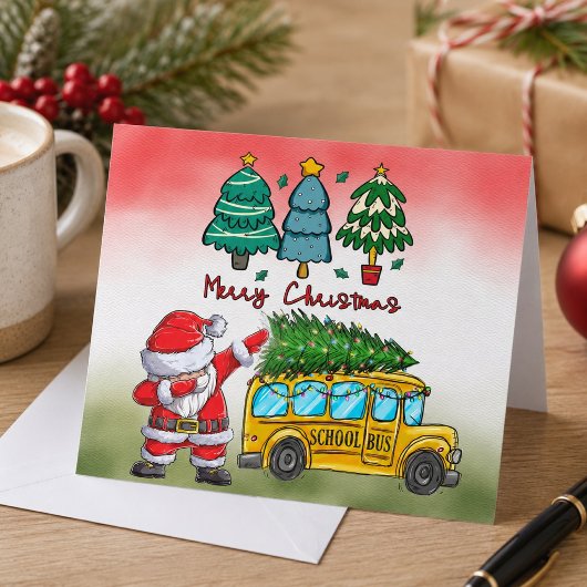 Kerstmis op de schoolbus voor de chauffeur feestdagenkaart
