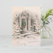 Kerstmis op de stoep Vintage  Feestdagenkaart (Staand voorkant)