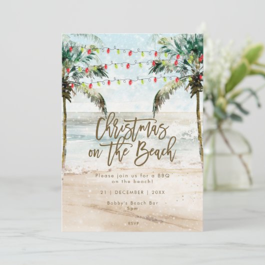 Kerstmis op de uitnodiging van het strandpartij (Staand voorkant)