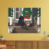 Kerstmis op de voorportiek, omwikkeld canvas afdruk (Insitu (Woonkamer))