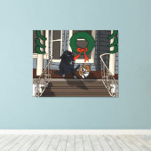 Kerstmis op de voorportiek, omwikkeld canvas afdruk (Insitu (Houten vloer))