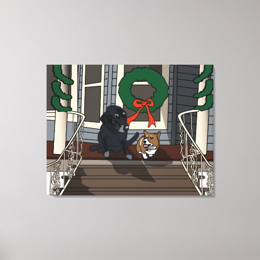 Kerstmis op de voorportiek, omwikkeld canvas afdruk (Voorkant)