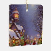 Kerstmis op een sneeuwnacht keramisch ornament (Rechts)