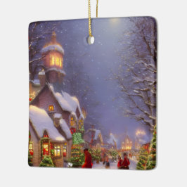 Kerstmis op een sneeuwnacht keramisch ornament