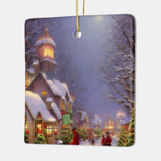 Kerstmis op een sneeuwnacht keramisch ornament (Links)
