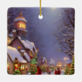 Kerstmis op een sneeuwnacht keramisch ornament (Achterkant)