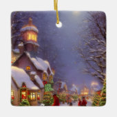 Kerstmis op een sneeuwnacht keramisch ornament (Voorkant)