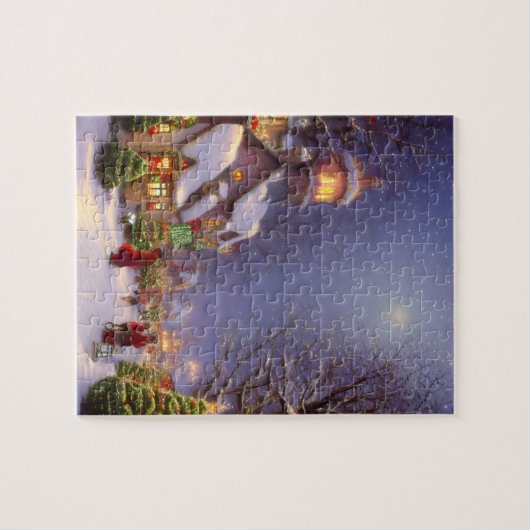 Kerstmis op een sneeuwnacht legpuzzel (Horizontaal)
