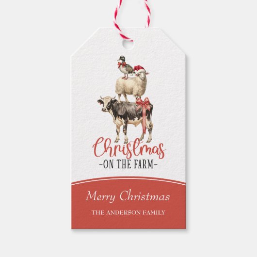 Kerstmis op het Boerderij Barnyard Animal Cadeaulabel (Voorkant)