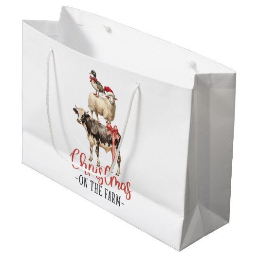 Kerstmis op het Boerderij Barnyard Animal Groot Cadeauzakje (Voorkant Gekanteld)