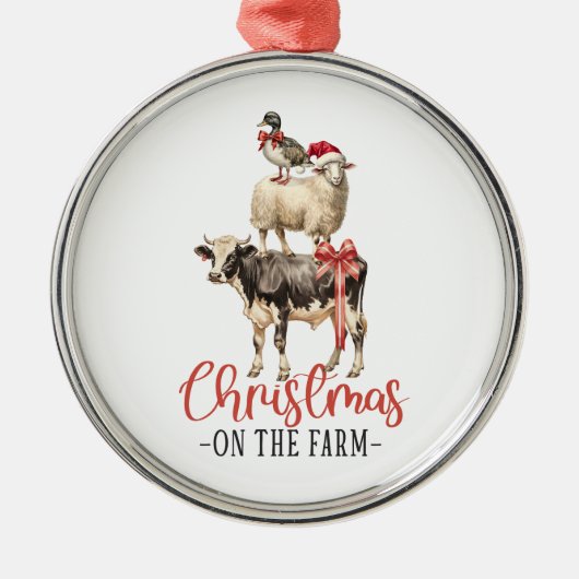 Kerstmis op het Boerderij Barnyard Animal Metalen Ornament (Voorkant)