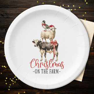 Kerstmis op het Boerderij Barnyard Animal Papieren Bordje