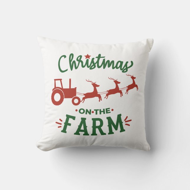 Kerstmis op het Boerderij met tractor en rendier Kussen (Voorkant)