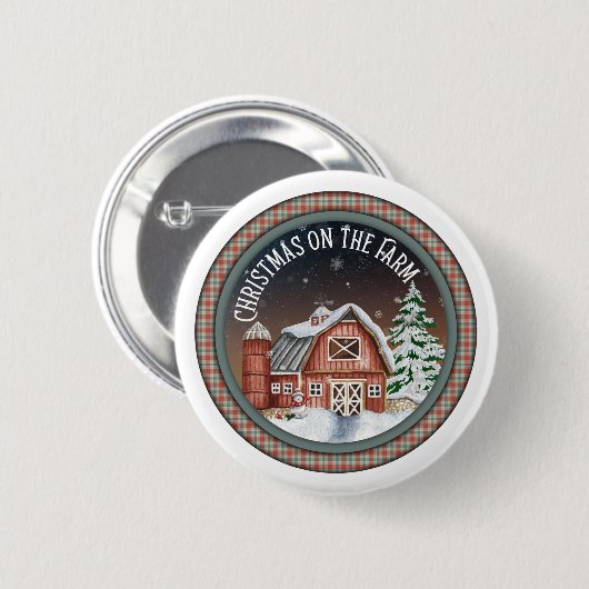 Kerstmis op het Boerderij Ronde Button 5,7 Cm (Voorkant /achterkant)