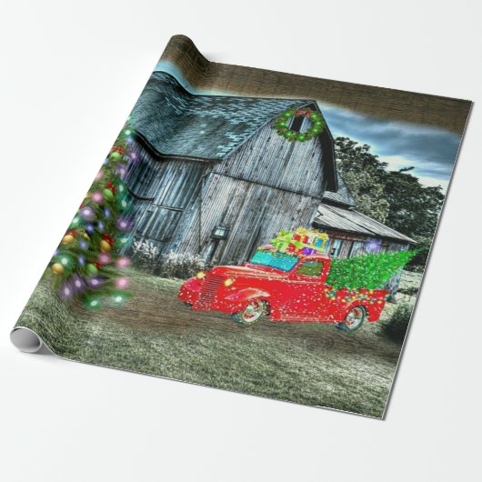 Kerstmis op het Boerderij Rustic Barn Cadeaupapier (Uitgerold)
