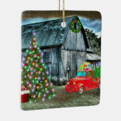 Kerstmis op het Boerderij Rustic Barn Keramisch Ornament (Rechts)