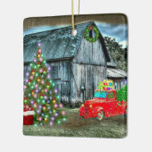 Kerstmis op het Boerderij Rustic Barn Keramisch Ornament (Links)
