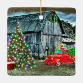 Kerstmis op het Boerderij Rustic Barn Keramisch Ornament (Achterkant)